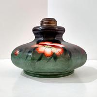 Vintage Green and Pink Floral Hand Painted Milk Glass Oil Lamp Base