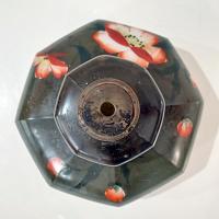 Vintage Green and Pink Floral Hand Painted Milk Glass Oil Lamp Base