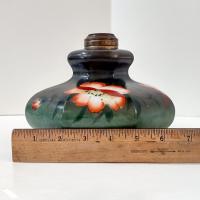 Vintage Green and Pink Floral Hand Painted Milk Glass Oil Lamp Base