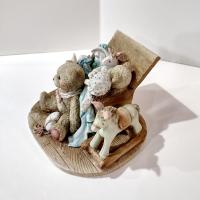 Vintage 1991 Cherished Teddies Christopher Old Friends are the Best Friends, Priscilla Hillman 950483 Enesco Teddy Bear Toy Box Figurine