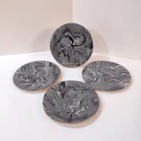 Terrafirma Ellen Evans Signed Studio Pottery Ceramic 7" Plates, Set of Four, Gray/ Black / White Appetizer Snack Plates
