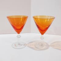Vintage Orange Martini Cocktail Glasses, Set of Two, Gran Gala Triple Orange Liqueur Advertising Glasses
