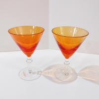 Vintage Orange Martini Cocktail Glasses, Set of Two, Gran Gala Triple Orange Liqueur Advertising Glasses
