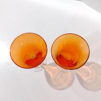 Vintage Orange Martini Cocktail Glasses, Set of Two, Gran Gala Triple Orange Liqueur Advertising Glasses