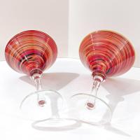 Vintage Hand Blown Martini Cocktail Glasses, Set of 2, Orange Red Black Swirl Art Glasses