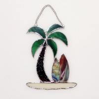 Stained Glass Palm Tree and Surf Boards Suncatcher