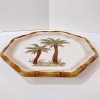 Vintage Octagonal Palm Tree Dinner Plate with Bamboo Edge, Today's Living TOL5 Ceramic Plate