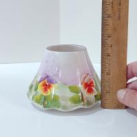 Vintage Pansy Violets Ceramic Jar Candle Shade, Purple, Yellow, Orange, White Floral Candle Topper Accessory