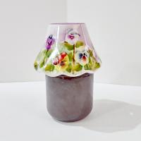 Vintage Pansy Violets Ceramic Jar Candle Shade, Purple, Yellow, Orange, White Floral Candle Topper Accessory