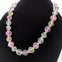 Vintage Chunky Pastel Crackle Bead Necklace, Pink Yellow Purple Green Clear Lucite Beads