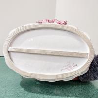 Vintage Ceramic Woven Basket with Pink Band and Bow, Bread Basket, Easter Basket, Decorative Letter Catch All Pottery