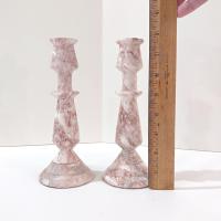 Vintage Pink and White Onyx Marble Carved Candle Stick Holders, Set of Two, Taper Candlestick Holders