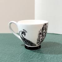 Vintage Black and White Peacock Mug, Large 16 Ounce Coffee Tea Mug