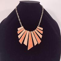 Vintage Orange and Peach Enamel Gold Tone Geometric Bib Necklace, Retro MCM Jewelry