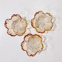 Vintage Amber Flower Petal Mini Sauce Glass Bowls, Set of Three, Small Food Preparation Bowls