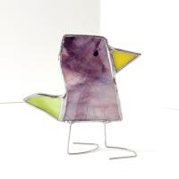 Stained Glass Standing Bird, Funky Glass Bird, Purple and Green Bird Suncatcher, Windowsill Sitter Free Standing Bird