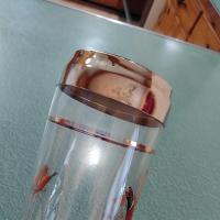 Vintage Cocktail Shaker and 6 Roly Poly Glasses Set, West Virginia Glass Specialty Pheasants in Flight Barware Set
