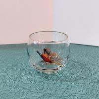 Vintage Cocktail Shaker and 6 Roly Poly Glasses Set, West Virginia Glass Specialty Pheasants in Flight Barware Set