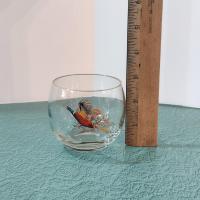 Vintage Cocktail Shaker and 6 Roly Poly Glasses Set, West Virginia Glass Specialty Pheasants in Flight Barware Set
