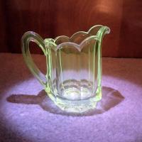 Antique Pressed Glass Creamer Pitcher, UV Reactive Manganese Glass
