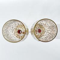 Vintage Pier 1 Gold and Red Swirled Filagree 16 Ounce Wine Glasses, Set of 2, Festive Holiday Barware