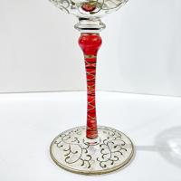 Vintage Pier 1 Gold and Red Swirled Filagree 16 Ounce Wine Glasses, Set of 2, Festive Holiday Barware