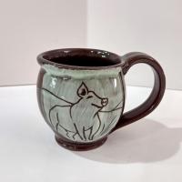 Vintage Hand Crafted Brown and Green Happy Pig Ceramic Mug, Pig Lover Farmer Gift