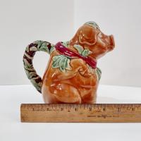 Vintage Majolica Pig Ceramic Pitcher, Farm Animal Kitsch Pitcher Kitchen Decor