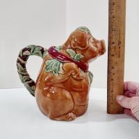 Vintage Majolica Pig Ceramic Pitcher, Farm Animal Kitsch Pitcher Kitchen Decor