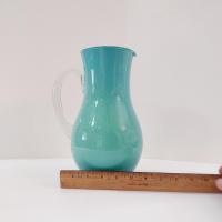 Vintage Blue and Green Cased Blown Glass Pitcher / Vase