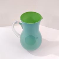 Vintage Blue and Green Cased Blown Glass Pitcher / Vase