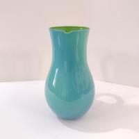 Vintage Blue and Green Cased Blown Glass Pitcher / Vase