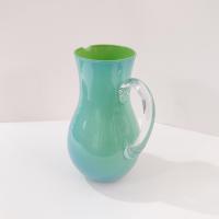 Vintage Blue and Green Cased Blown Glass Pitcher / Vase