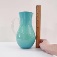Vintage Blue and Green Cased Blown Glass Pitcher / Vase