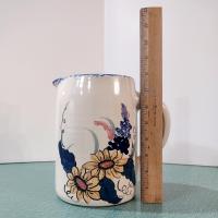 Vintage Floral Design Large Ceramic Pitcher, Ellis Prod Marshall Texas Hand Painted Signed Spongeware Pitcher