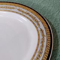Vintage 14 Inch Oval Porcelain Serving Platter with Gold and Black Leaves Design
