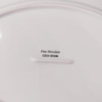 Vintage 14 Inch Oval Porcelain Serving Platter with Gold and Black Leaves Design