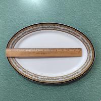 Vintage 14 Inch Oval Porcelain Serving Platter with Gold and Black Leaves Design