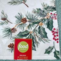 Vintage NEW Food Network Holiday Reversable Placemats, Set of 6, Holly Berry and Pinecone Design, Christmas Winter Table Decor