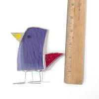 Stained Glass Standing Bird, Funky Glass Bird, Purple and Red Bird Suncatcher, Windowsill Free Standing Bird