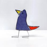 Stained Glass Standing Bird, Funky Glass Bird, Purple and Orange Bird Suncatcher, Windowsill Free Standing Bird
