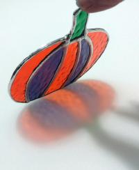 Pumpkin Stained Glass Suncatcher, Orange and Purple Cathedral Glass