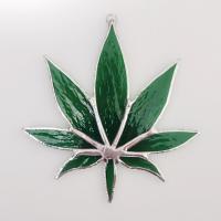 Stained Glass Marijuana Pot Leaf Suncatcher, Green Glass Leaf Window Decoration