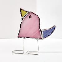 Stained Glass Standing Bird, Funky Glass Bird, Pink and Purple Bird Suncatcher, Windowsill Decor Free Standing Bird