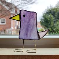 Stained Glass Standing Bird, Funky Glass Bird, Purple and Pink Bird Suncatcher, Mother's Day Gift