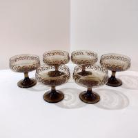 Vintage Libbey Prado Tawny Brown Scroll Champagne Sherbet Glasses, Set of Six, 1970's Glassware, Footed Dessert Cups