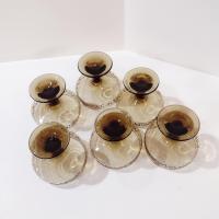 Vintage Libbey Prado Tawny Brown Scroll Champagne Sherbet Glasses, Set of Six, 1970's Glassware, Footed Dessert Cups