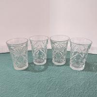 Vintage Anchor Hocking Prescut Clear 8 Ounce Flat Tumblers, Set of 4, Flared Oatmeal Drinking Glasses