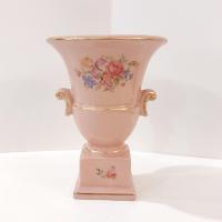 Vintage Pink Floral Ceramic Pedestal Vase, Princeton China MCM 1950's Flower Planter Pot