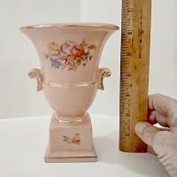 Vintage Pink Floral Ceramic Pedestal Vase, Princeton China MCM 1950's Flower Planter Pot